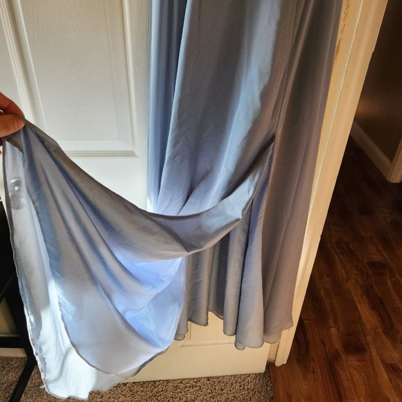 JJ's House A-Line V-neck Chiffon Bridesmaid Dress With Bows Size 8 Dusty Blue - Picture 8 of 8